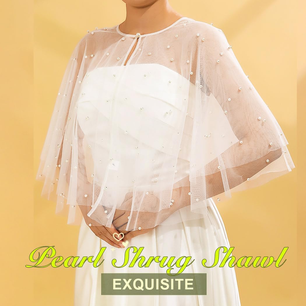 JONKY Pearl Bridal Shawl Bride Wedding Cape for Women - Image 2