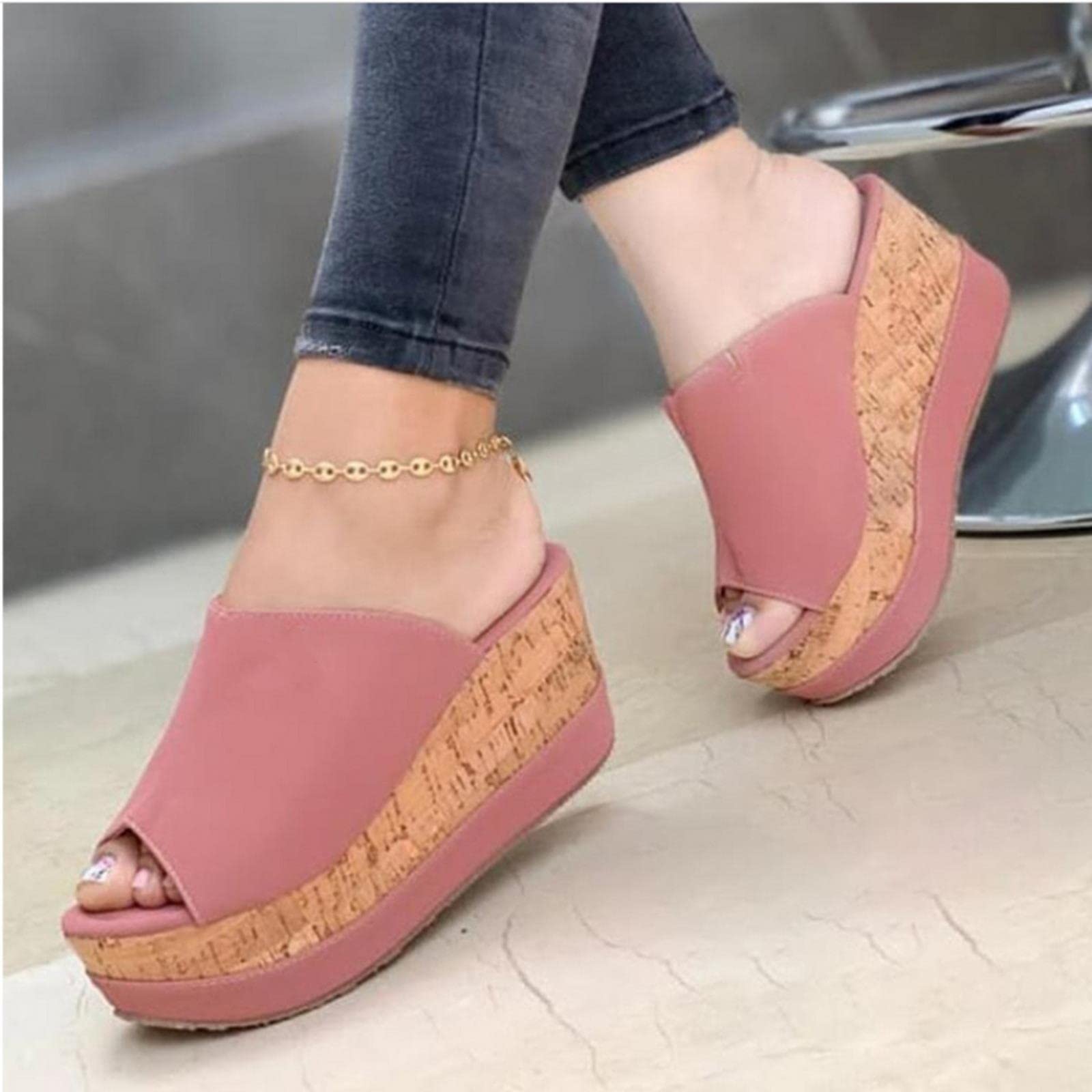 MOGSA Pantuflas de verano de verano con plataforma de tacón alto para mujer, zapatos de talla grande