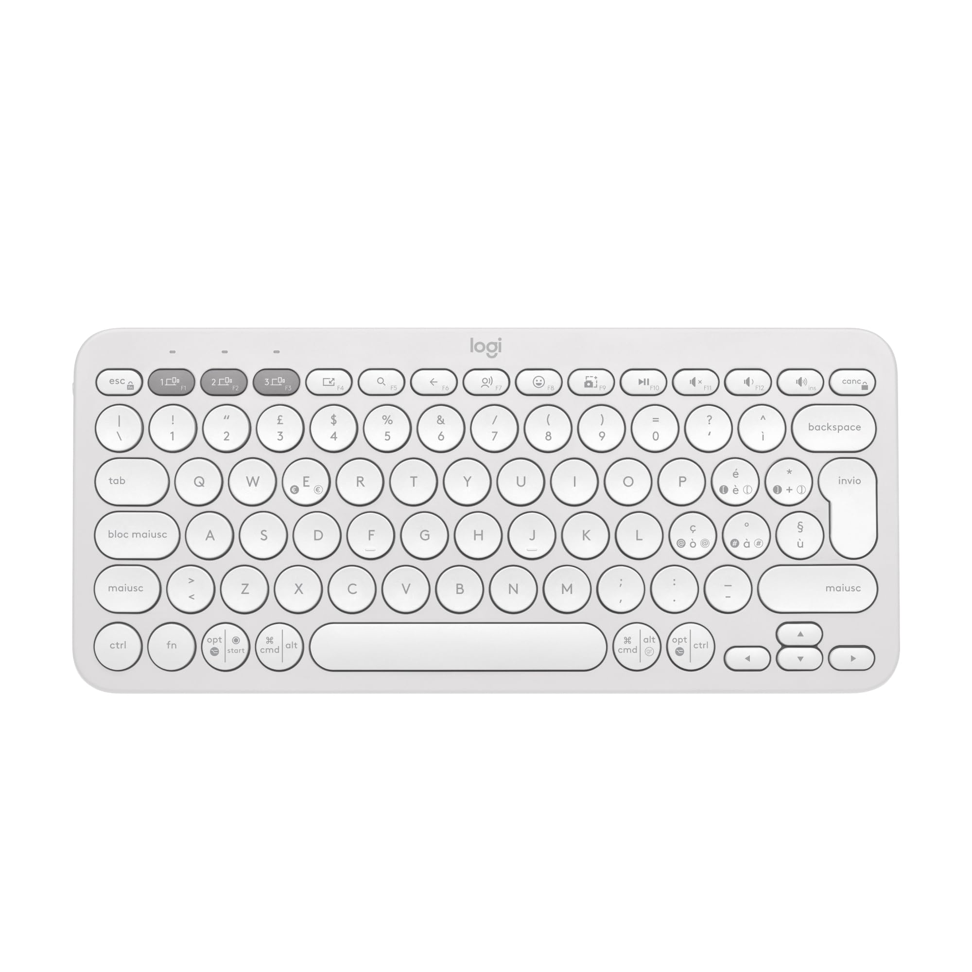 Logitech Pebble Keys 2 K380s, tastiera wireless Bluetooth multidispositivo con tasti di scelta rapida personalizzabili, Easy-Switch, Windows, macOS, iPadOS, Android, ChromeOS, italiano QWERTY