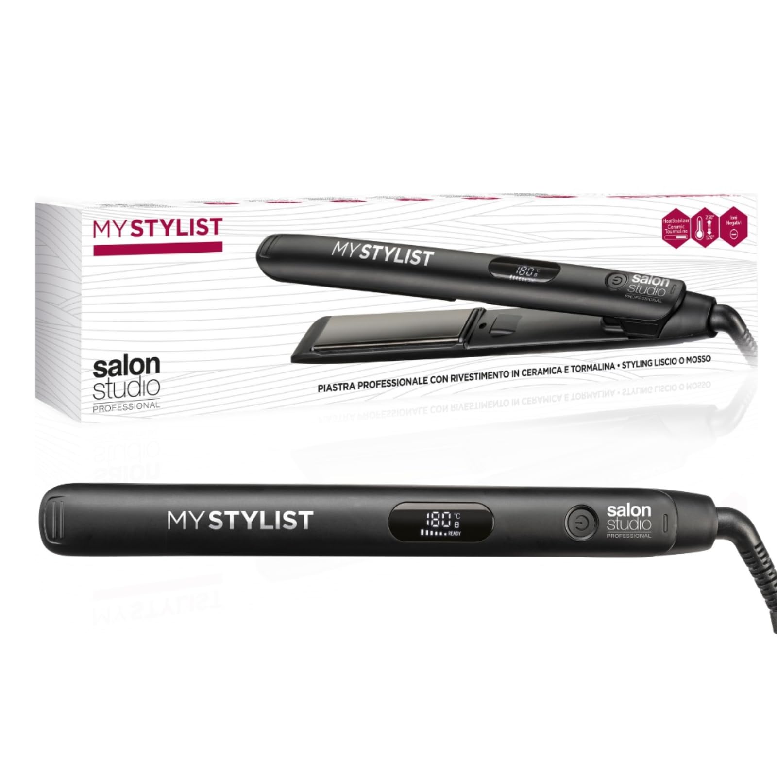 Salon Studio Professional MyStylist Piastra per Capelli in Ceramica | Piastra per Capelli 2 in 1 in Ceramica Tormalina, Temperatura Regolabile Fino a 230°