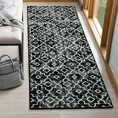 Wonnitar Moroccan Washable Runner Rug - 2X6 Hallway Rug Runner Black Bathroom Runner Non-Slip Distressed Modern Geometric Trellis Throw Mat Floor Carpet For Bedroom Kitchen Laundry #TOP17