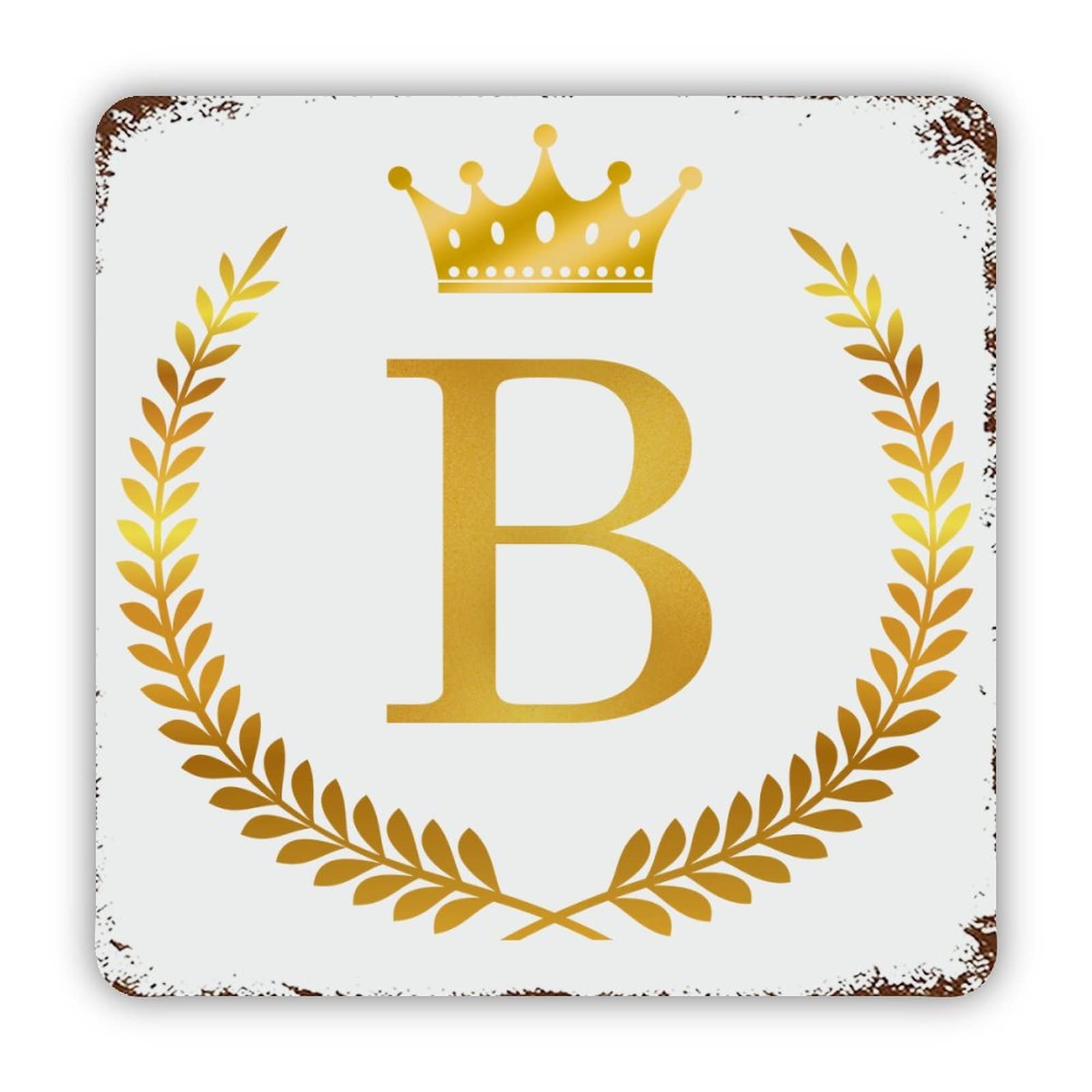 ENEDNATE Farmhouse Rustic Aluminum Sign Gold Crown Wreath Monogram Letter Initial B Metal Sign Retro Aluminum Tin Sign for Kitchen Bedroom Living Room Wall Art Door Hanger Home Decor Sign 12x12 Inch