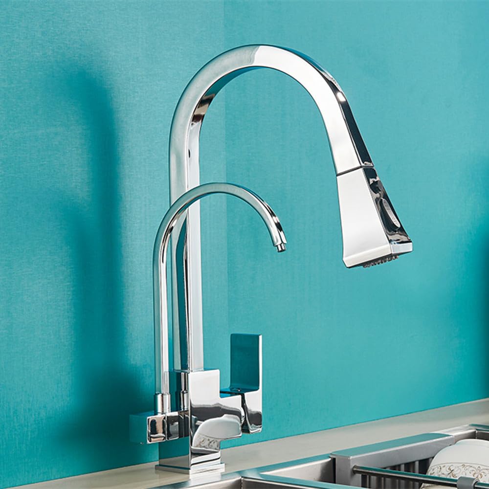 Robinet de cuisine filtré haut de gamme noir mat et chrome à rotation 360°