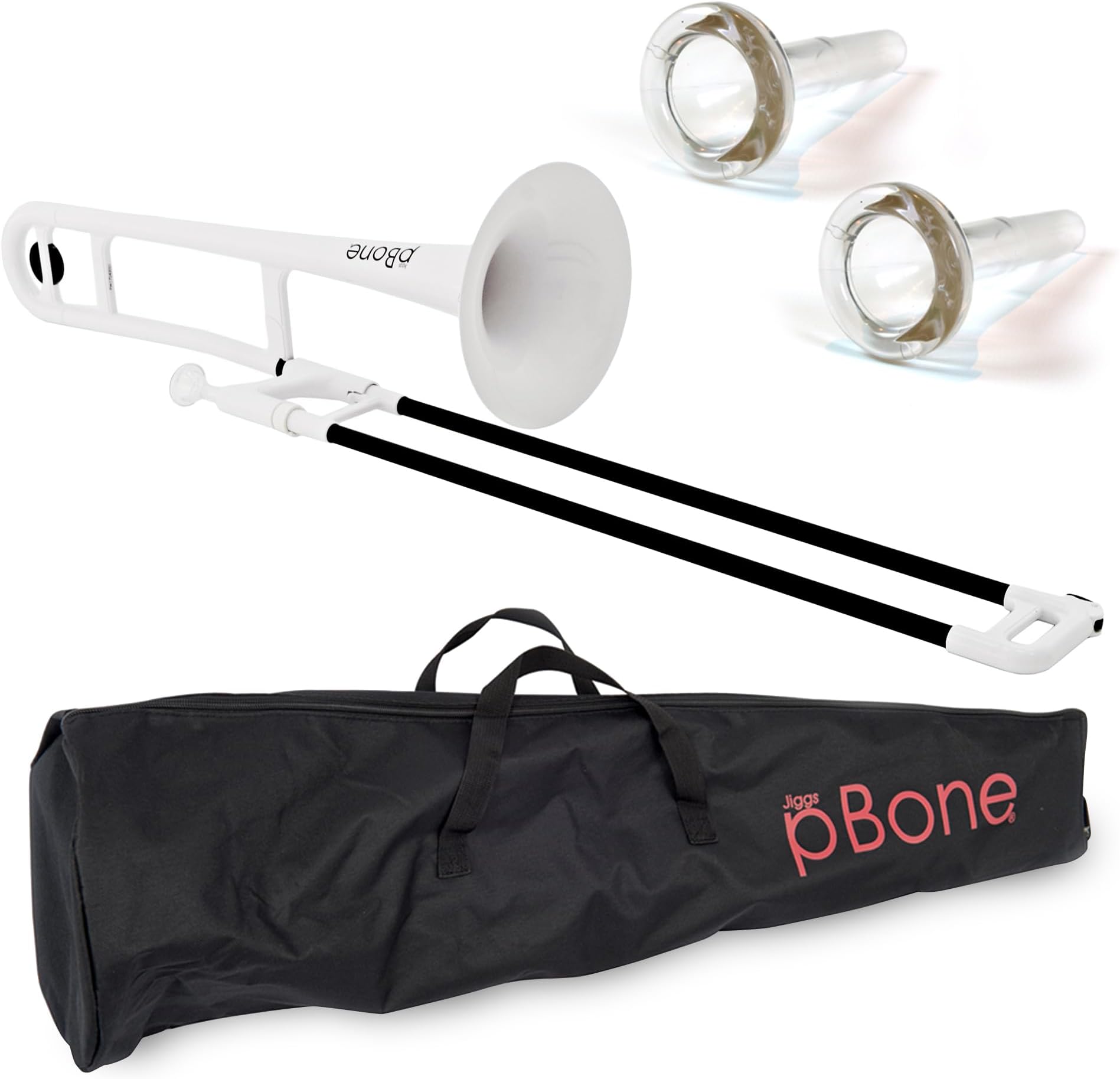pBone Bb Plastic Trombone - Lightweight pInstruments Design with Ergonomic Grip - Includes Mouthpieces & Carrying Bag - Authentic Bb Sound for Students & Beginners - Durable ABS - White