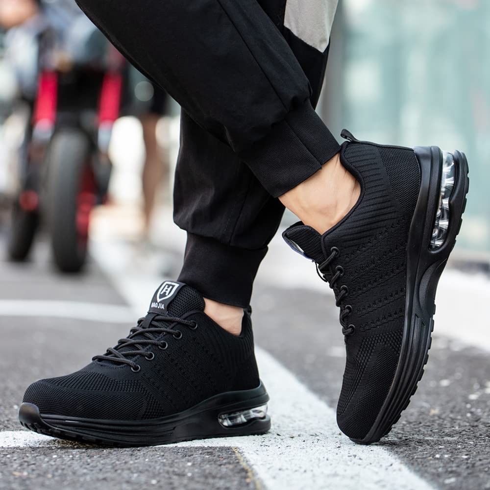 Męskie buty robocze, lekkie, damskie, oddychające, stalowe noski, sportowe buty ochronne, czarny, 43 EU