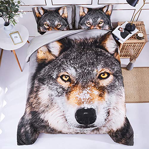 Brhf 3D Print Duvet Cover Set Twin Ultra Soft Wildlife Wolf Head Theme Bedding Covers, Zipper Closure And 4 Corner Tabs,1 Duvet Cover And 1 Pillowcase Twin Size #TOP1