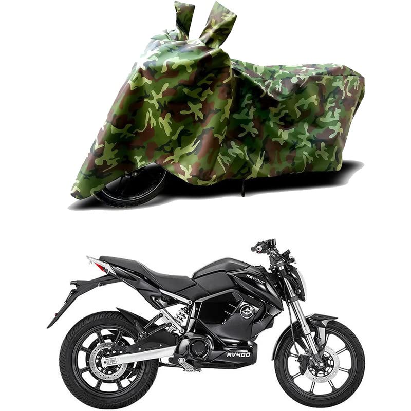 Image of 100% Water Resistant Bike Scooty Two Wheeler Body Cover Compatible for Revolt RV Cafe Racer STD /UV-Rays /Heat Protection /Birds Dropping /Scratchproof /Dust Proof /Waterproof /All [Green MJ]