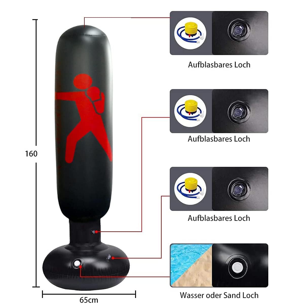 Saco de Boxeo Niños 160 cm Hinchable Punching Bag para Karate Kickboxing