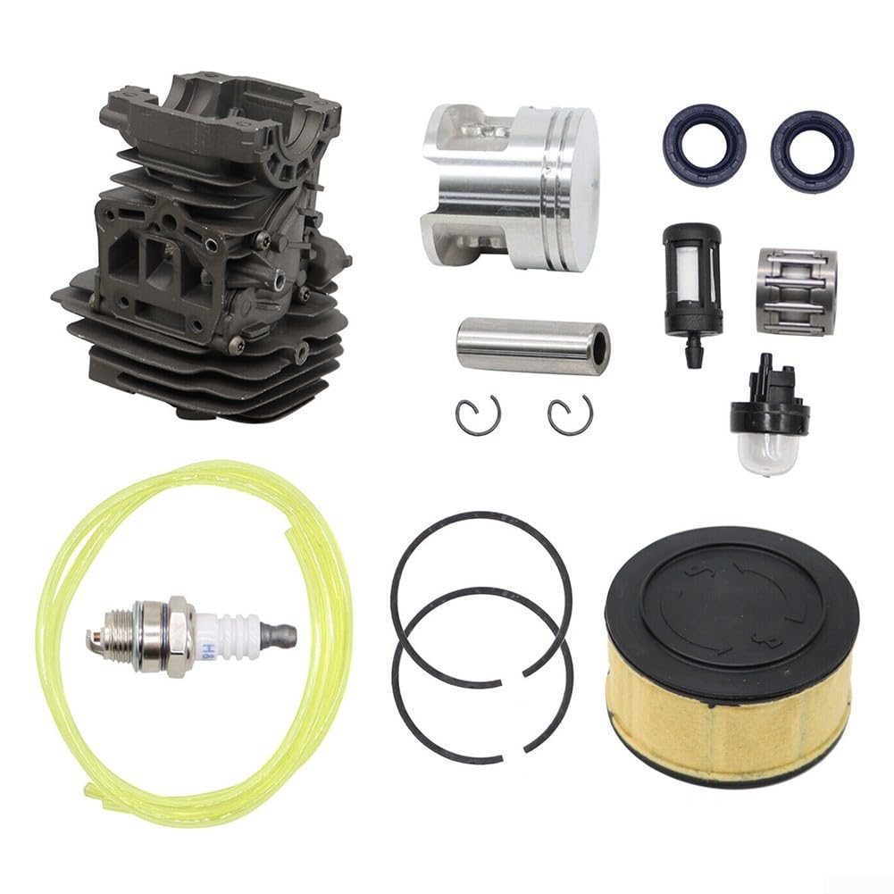 Kit de ajuste para motosierra MS251 incluye anillos de pasador de pistón de cilindro de 44 mm, filtro de aire, bombilla, filtro de combustible, sellos de aceite y tuberías de combustible (A)