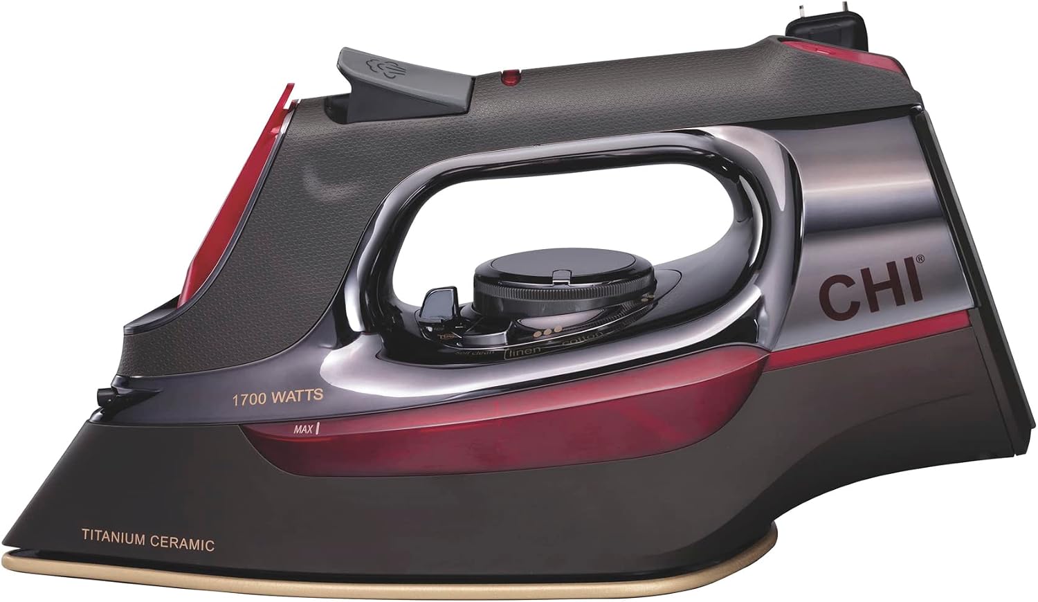 CHI Steam Iron With Retractable Cord, Titanium Infused Ceramic Soleplate & Over 400 Steam Holes, Professional Grade, Black Chrome (13109)