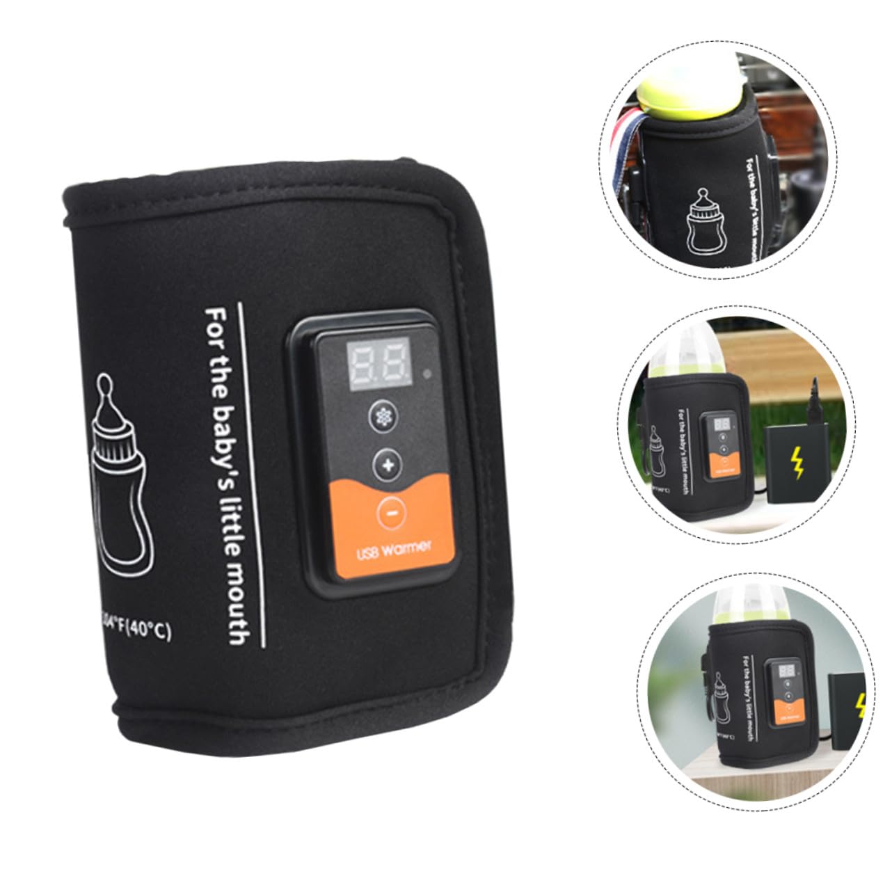USB Reusable Bottle Warmer with Adjustable Temperature LCD Display Insulated Feeding Bottle Wrap for Travel and Night Feeding Convenient Portable Milk Heating Sleeve in Black