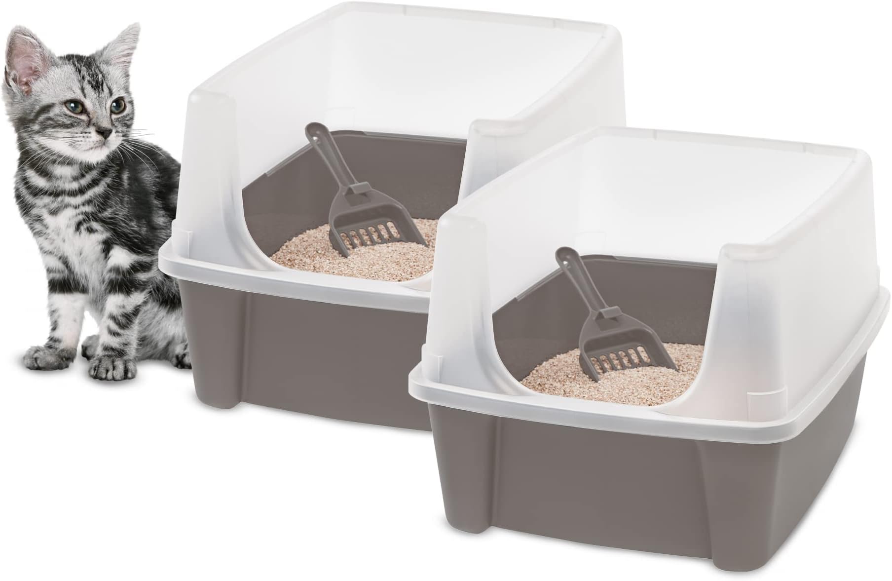 Iris Ohyama, Pack of 2, Litter Box, Tray for Cat, with Removable Edge