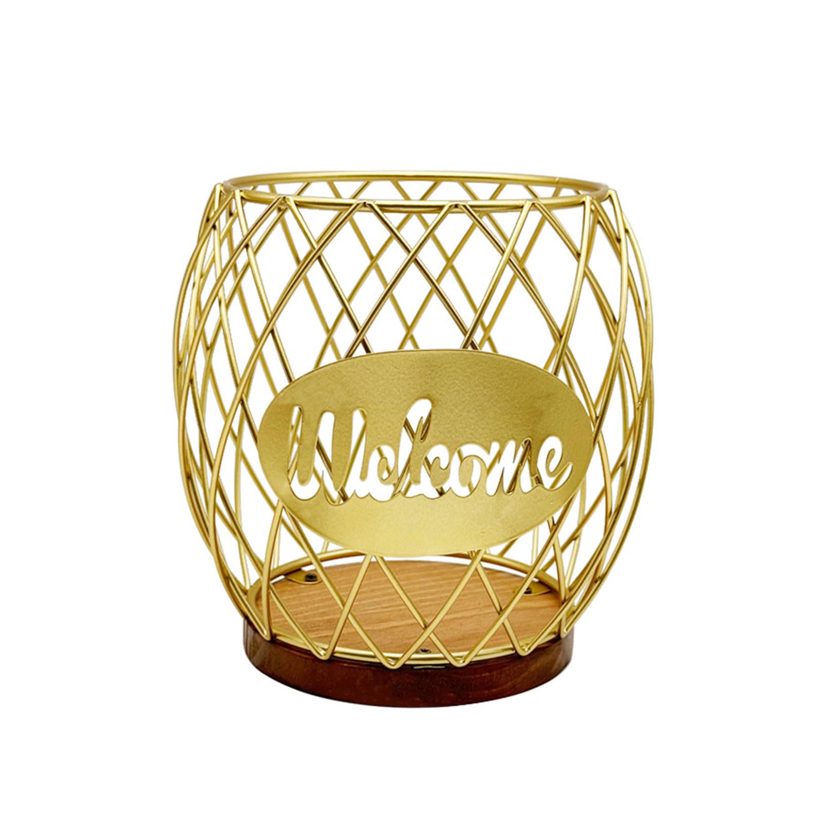 HENYGEN Contemporary Geometric Metal Fruit Basket with Wood Stand for Living Room or Cafe Display Kitchen Living Room Storage Basket