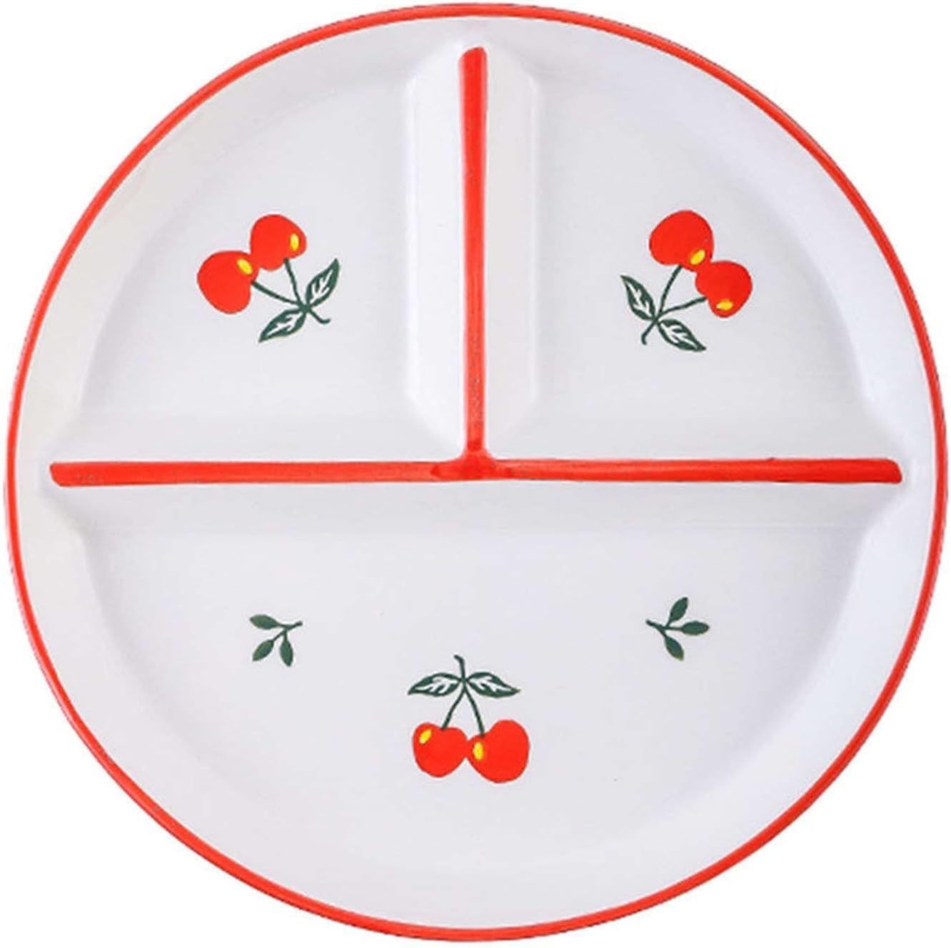Podzielone talerze obiadowe, talerz kontrolujący dietę, ręcznie malowane wzory owoców porcje, podzielone, uroczy ceramiczny(Cherry,10 inch)