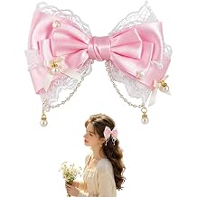 Pink Lolita Hair Clip Pearl Tassel Kawaii Lace Bow for Princess