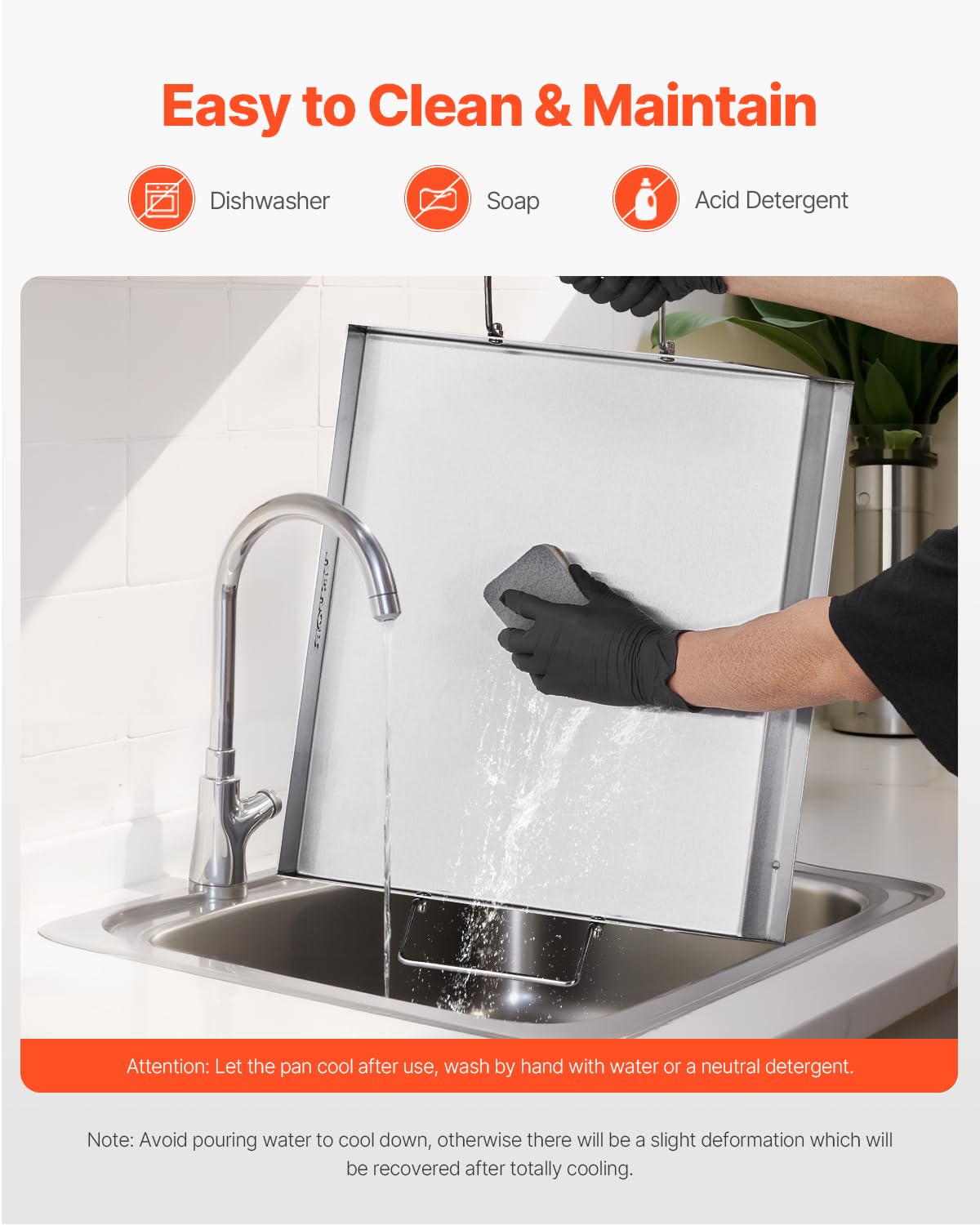 VEVOR Plaque de cuisson en acier inox, plaque de four rectangulaire universelle à dessus plat, 448 x 370 mm, batterie de cuisine familiale portable à gaz avec poignée, pour camping, fête de talonnage