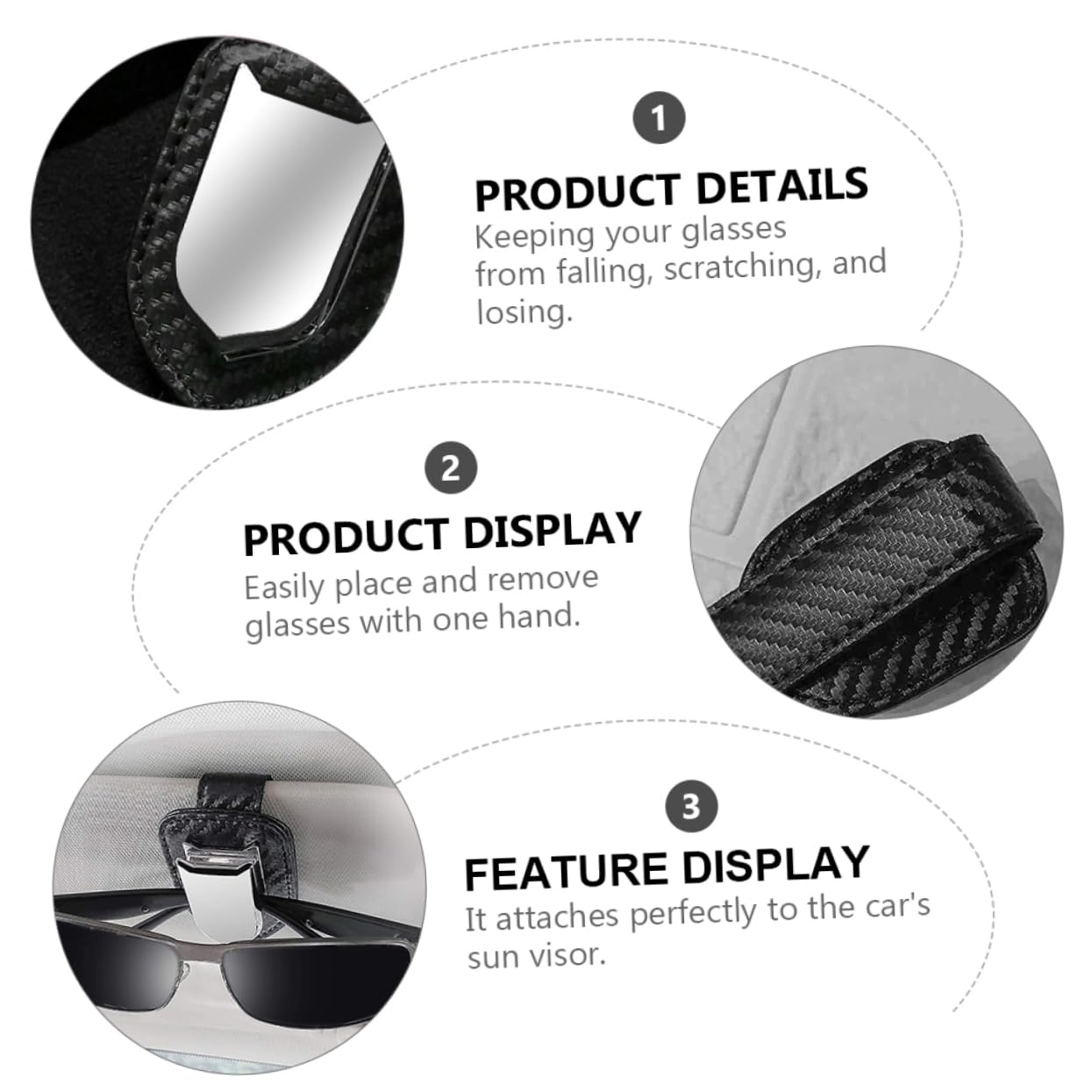 Gatuida 3stücke Praktischer Brillenhalter Für Auto Pu Karbonfaser-Design Multifunktional Als Brillen Und Kartenhalter Installieren Für Sonnenbrillen Und Lesebrillen Robust Und Langlebig