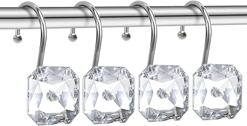 Miniatura 2 de 12 ganchos decorativos de cristal para cortina de ducha, de acero inoxidable, resistentes a la corrosión, cuadrados con diamantes de imitación para