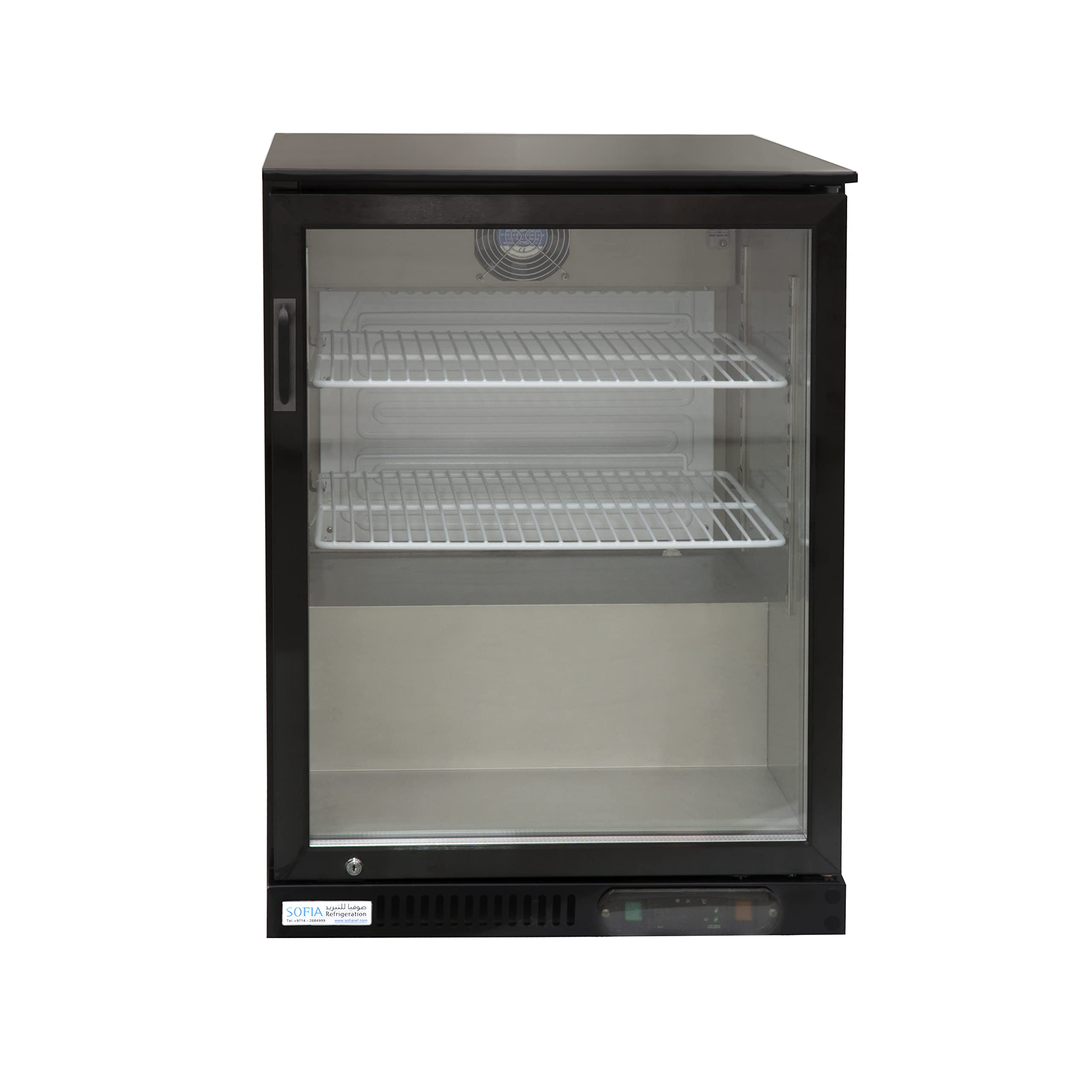 Under Counter One (1) Door Commercial Bottle Cooler, Stainless Steel, Low Noise Beverage Cooler, Chiller, Energy Efficient 126 Litres Net Capacity (Black)