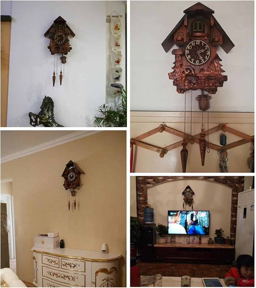 Reloj de pared, reloj de pájaro cuco con sonidos de canto de pájaros, reloj de péndulo de madera retro para decoración de sala de estar, función de modo nocturno, elegante decoración del hogar