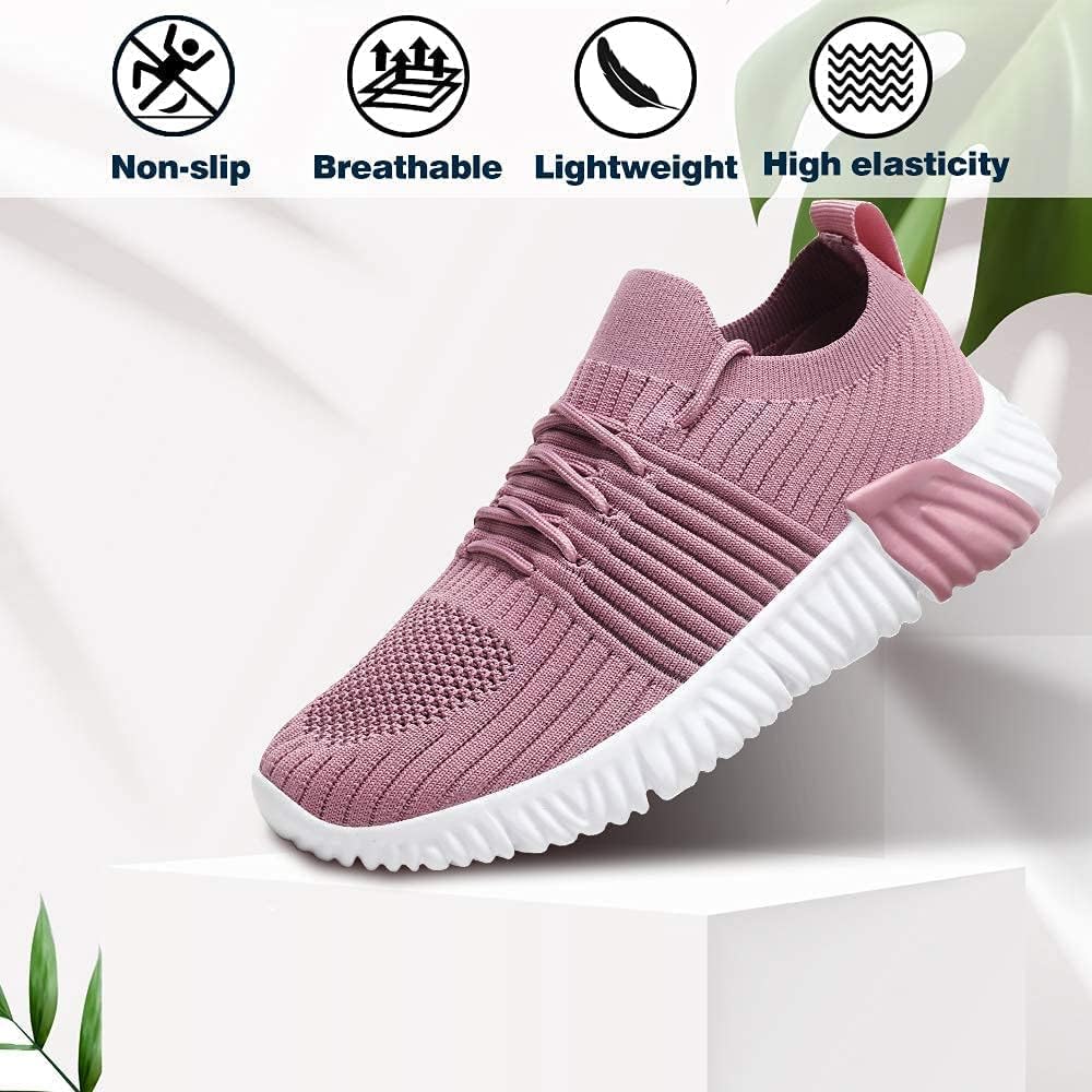 JSWEI Walking Tennis Shoes for Women - Breathable Comfortable Slip On Memory Foam Lightweight Casual Sneakers Lightweight Fashion Sneakers Upgrade Air Cushion Tennis Shoes for Gym Walking Work