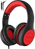 EarFun K1 Auriculares para Niños con Cable y Micrófono, Limitador de Volumen | Auriculares Portátiles con Shareport, Sonido Estéreo, Plegables para Escuela/Bebés/Tablet/iPad/Kindle, Negro Rojo 1