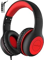 EarFun K1 Kids Wired Headphones with Mic, 85/94dB Safe Volume Limit, SharePort, Foldable Stereo Sound for School/Tablet/iPad - Black/Red