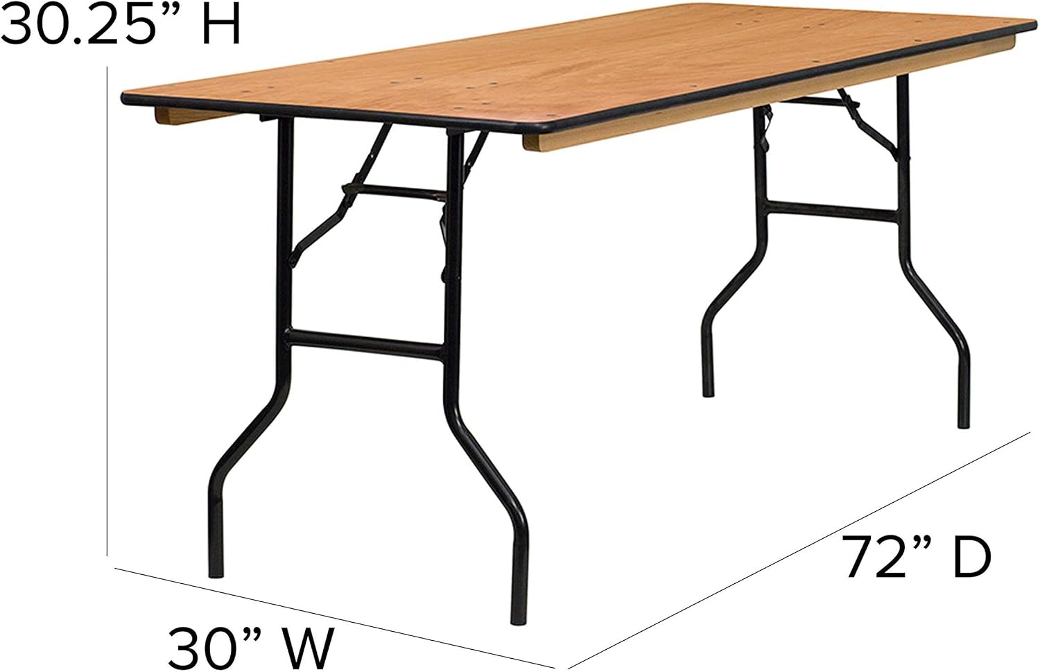 BOWERY HILL 72" Rectangular Wood Folding Banquet Table, Plywood Top, Steel 18-Gauge Legs, Black T-Mold Edge, Black Powder Coated Wishbone Legs, Non-Marring Foot Caps, Durable for Events, Home or