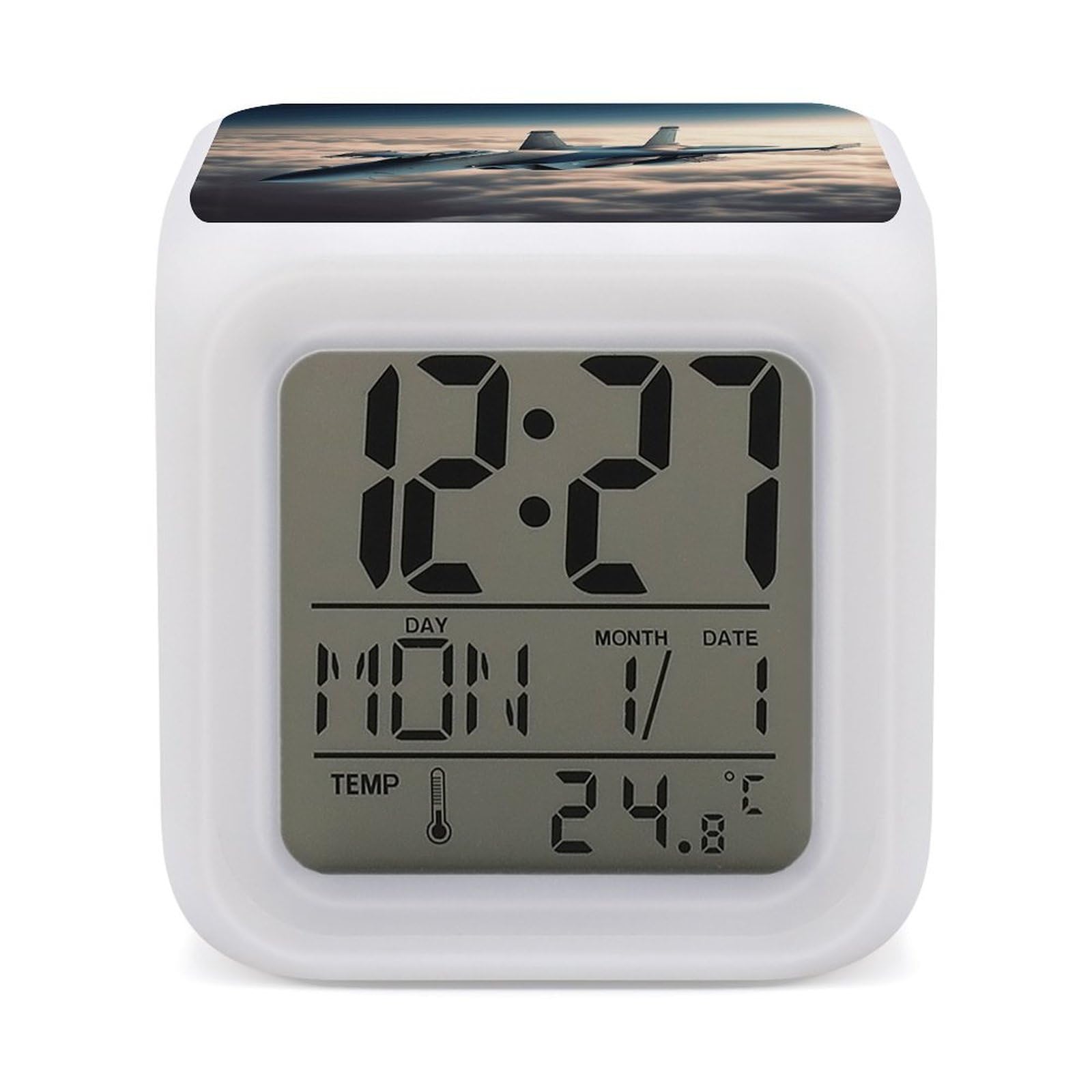 VstaDank Aircraft Fighter Jets Digital Alarm Clock LED Display Screen Color Change Alarms Clock Smart Alarm Clock Wake Up Digital Clocks with 7 Color Nightlight for Bedroom