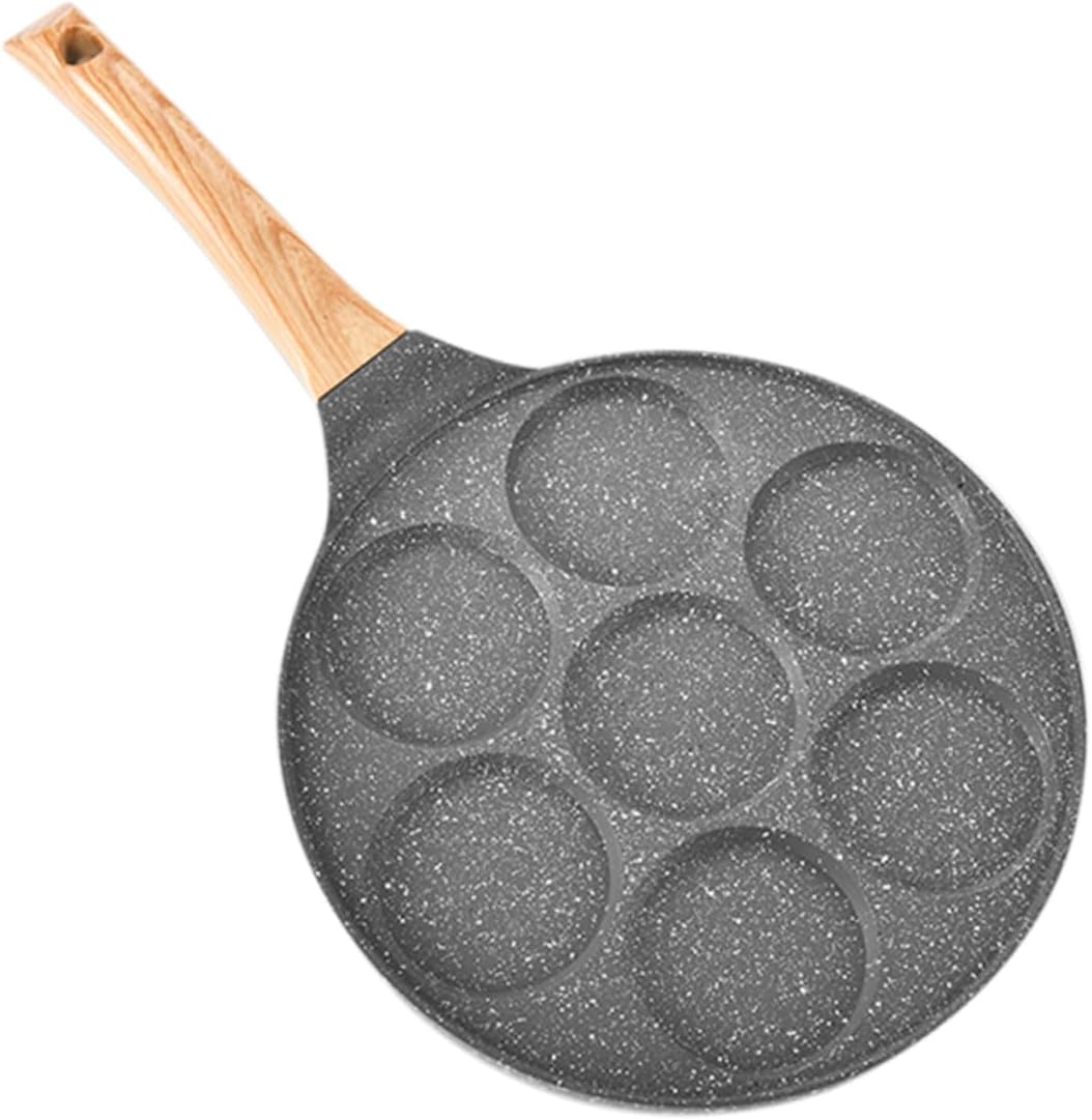 Ciieeo Non Stick Seven Hole Egg Frying Pan for Outdoor and Kitchen Use High Temperature Resistant Muffin Skillet with Scald Grip for Healthy Breakfast Pancakes and Omelette Cooking