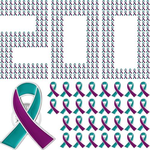 Image of Batiyeer 50 /100 /200 Pcs Suicide Prevention Awareness Ribbon Pin | Teal Purple Awareness Ribbon Pin for Souvenir Series Gift, Suicide Theme Favor