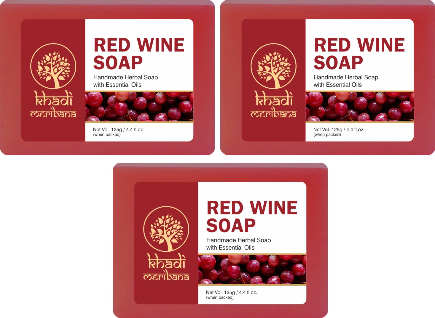 Meribana Khadi Natural Red Wine Soap (3 x 125 g)-image-33