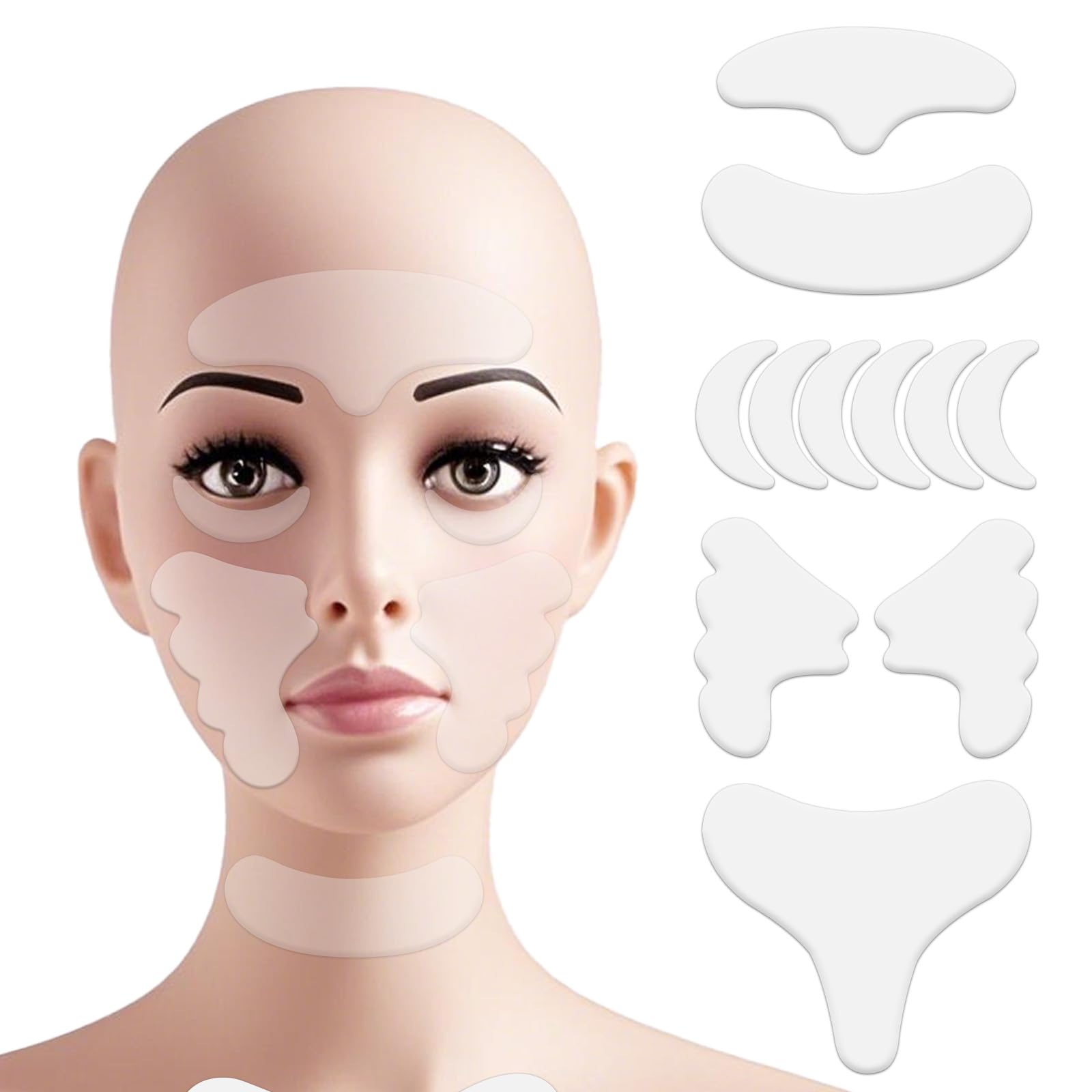BOXOB 11pcs Wrinkle Patches, Reusable Forehead Eyes Chest Neck Cheeks Silicone Anti-Ageing Face Patches Smile Line Tape for Women Facial Management (Transparent)