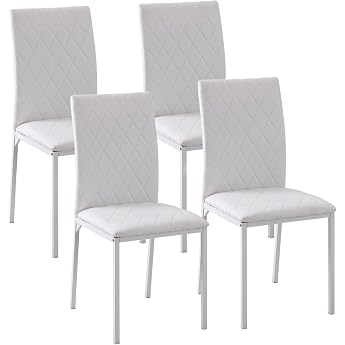 HOMCOM Dining Room Chairs Set of 4 with Backrest Diamond Quilting White