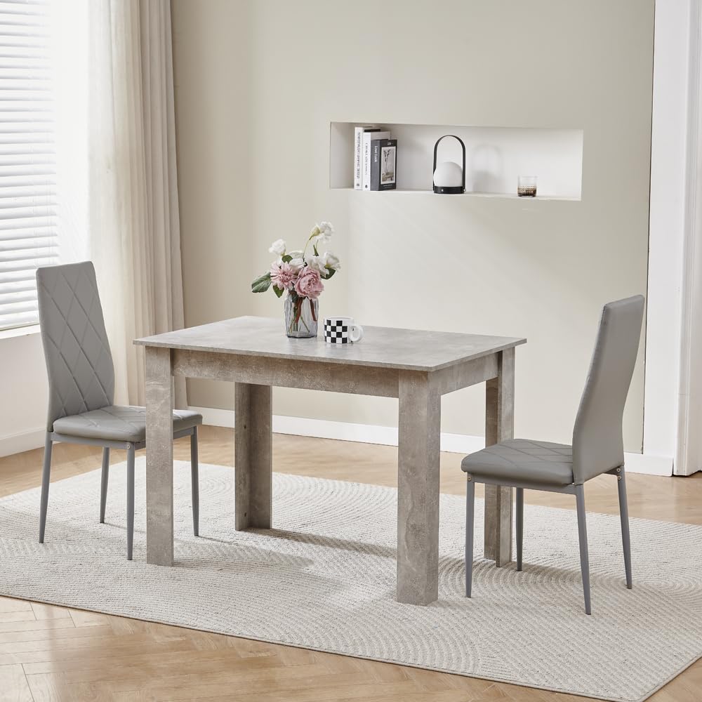 Homullel 110cm Dining Table and 2 Chairs, 2 Seater Kitchen Table and Chairs Set for Space Saving, Compact Dining Room Set for 2, 110x70 cm, Wooden, Beton Grey (2 Seaters, PU Gray #2)
