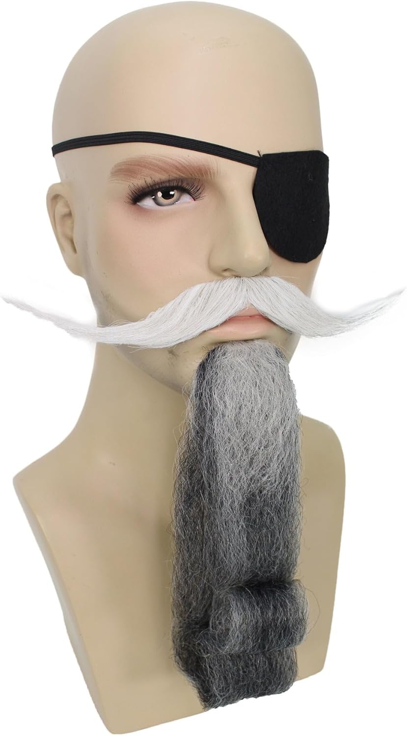 Men's White Sideburn Beard & Mustache Set – Synthetic Fiber, Breathable, Reusable, for Cosplay & Costume Use