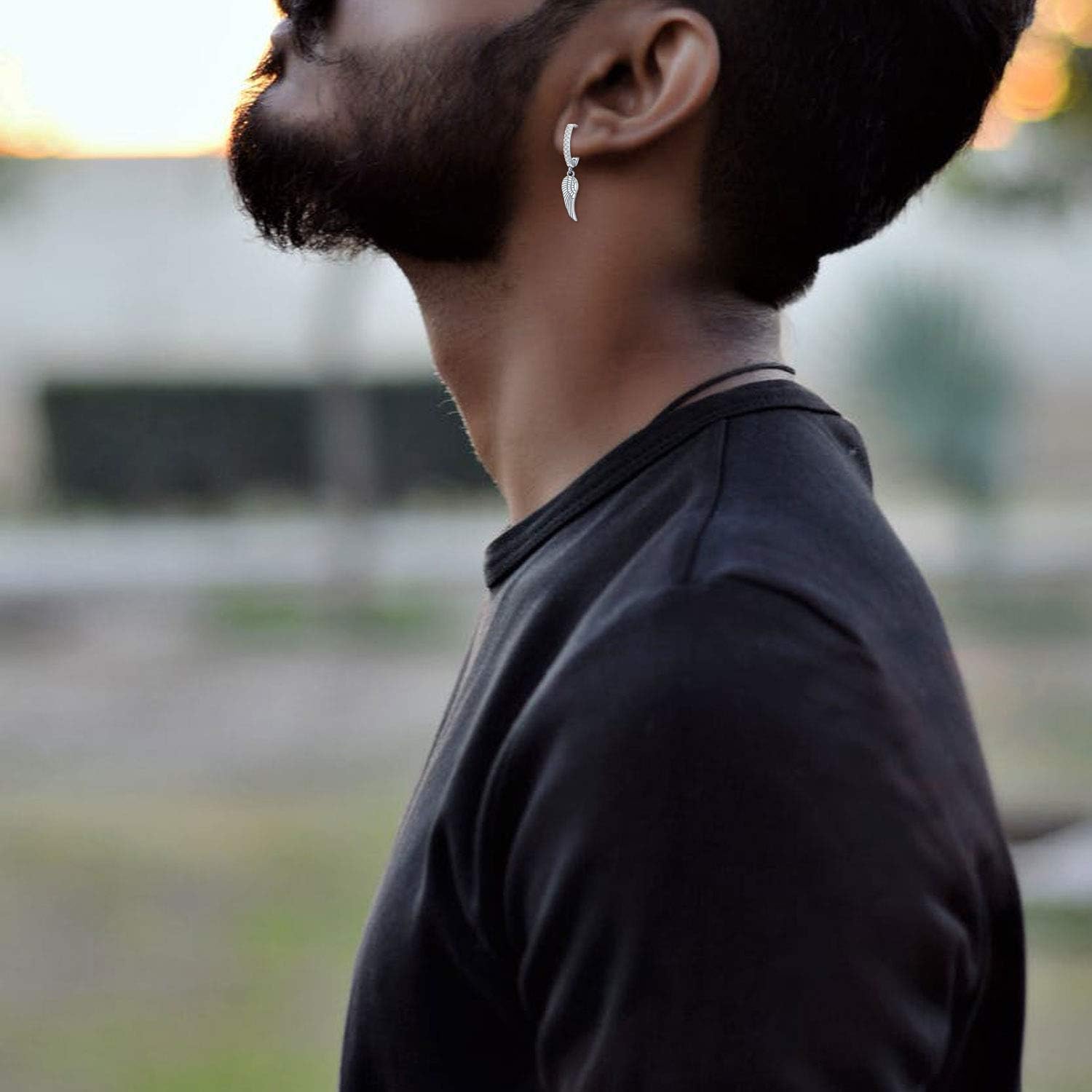 Cuoka Angel Wings,Feather Cross Earrings 925 Sterling Silver Unisex Hanging Dangle Drop Earrings,Small Hoop Earrings Jewelry for Women Men - Image 3