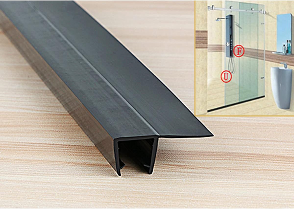 ECYC 2 Pcs 1/2" x 19.69 inch Black Frameless Shower Door Seal Strip, Shower Bottom Seal Strip to Stop Shower Leaks, F Type