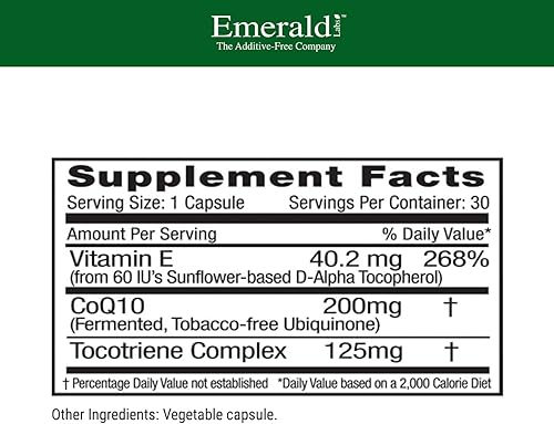 Miniatura 2 de EMERALD LABS CoQ10 200mg - Suplemento de bienestar premium con vitamina E natural - Apoya antioxidantes, circulación, energía y salud cardíaca - 30