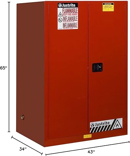 Miniatura 12 de Justrite Sure-Grip EX Gabinete de almacenamiento de líquidos inflamables, gabinete de fuego de acero reforzado de 60 galones para almacenamiento
