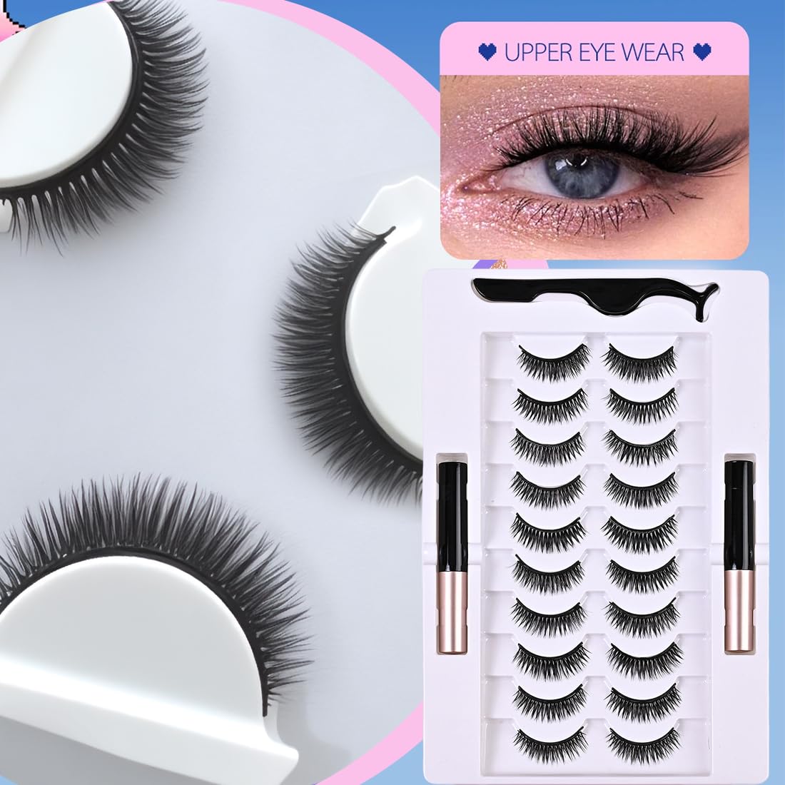 10 pares de pestañas postizas magnéticas de aspecto natural, pestañas postizas naturales, ultraligeras y fáciles de aplicar, sin pegamento,Trae rímel y herramientas — view 3