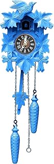 Quartz Cuckoo Clocks for Wall,Germany Style Traditional Black Forest Handcrafted Wooden Coo Coo Clocks,Coo Coo Clocks for Wall with Pendulum and Night Mode,Gifts for Family (Blue, Small)