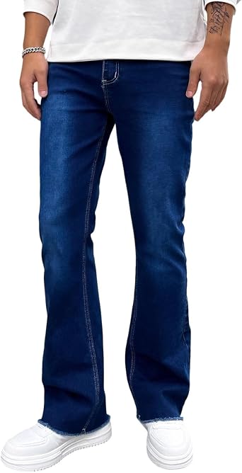 lcyhony Mens Jeans Skinny Comfy High Rise Straight Leg Bootcut Jeans Stretchy Frayed Hem Casual Work Denim Pants with Pockets