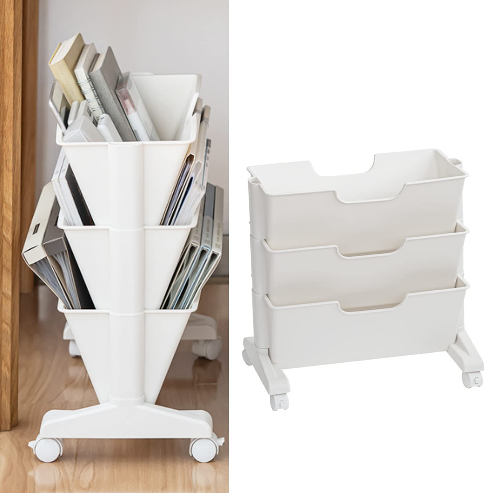 Alomejor Estantería móvil blanca de 3 capas de gran capacidad, rueda universal, material plástico para estudio, oficina, hogar, sala de estar, 36 libros, adecuado para libros de texto de secundaria