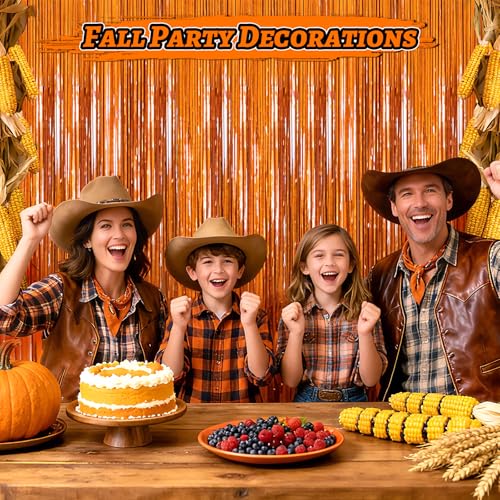Image of Crosize 7 Pack 3.3 x 9.9 ft Orange Foil Fringe Glitter Curtains Party Decorations, Tinsel Backdrop for Parties, Door Streamers for Birthday, Photo Booth Backdrops, Party Decor