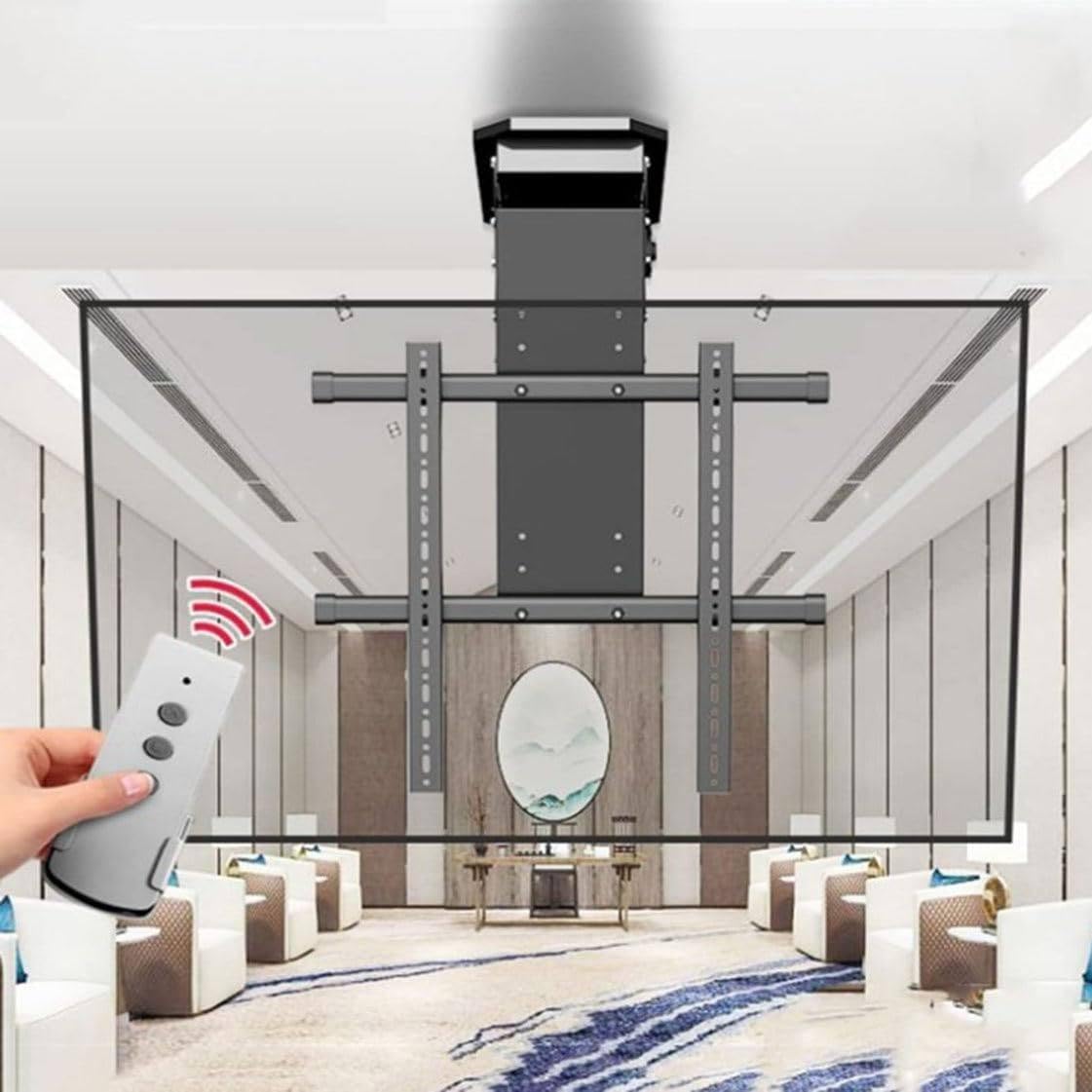 Soporte eléctrico para colgar TV, montaje abatible motorizado, operación de control múltiple, inclinación de 0-85°, se adapta a televisores de 50-90 pulgadas con estándar VESA de 250-600 mm