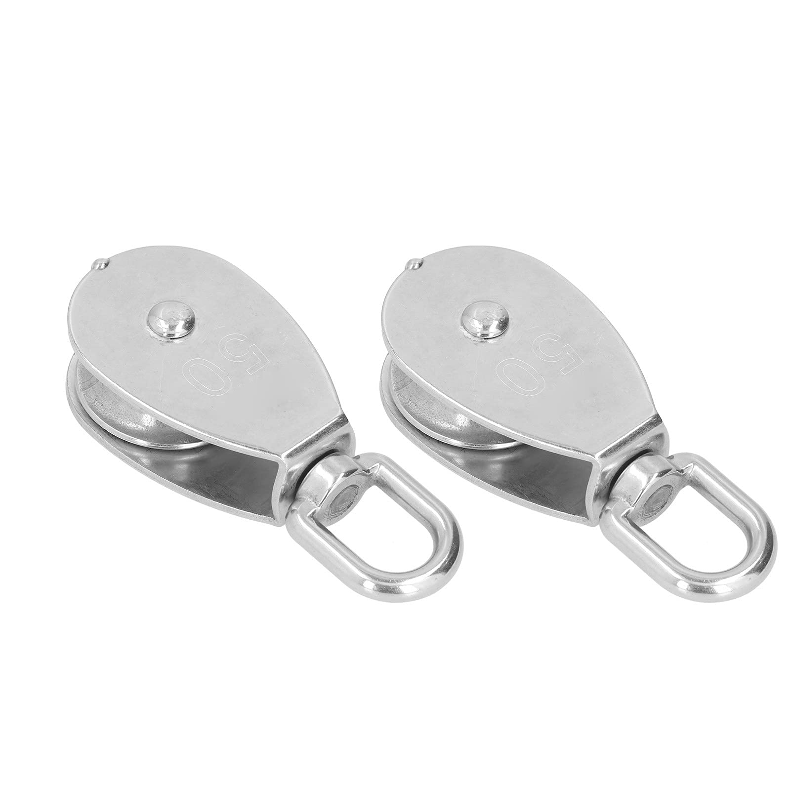 2Pcs M50 Single Pulley Block Crane, Stainless Steel Wire Rope Lifting Hook, 360 Degree Rotatable Pulley, Durably Lifting Equipment for Heavy Objects, Temperature and