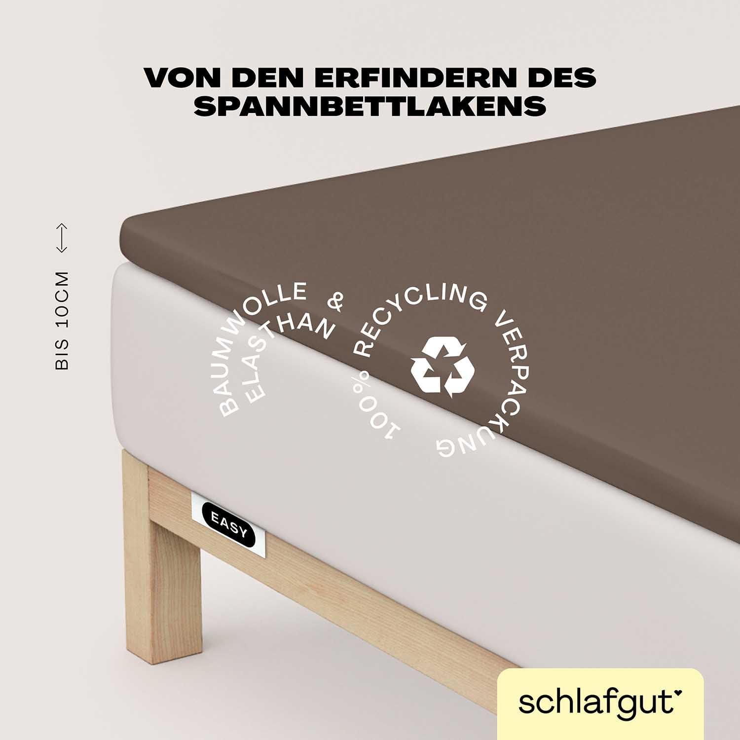 Schlafgut Easy Jersey Elasthan Topper Spannbettlaken 180x200 bis 200x220 Sand Deep, Spannbetttuch aus superweicher Baumwolle mit Elasthan