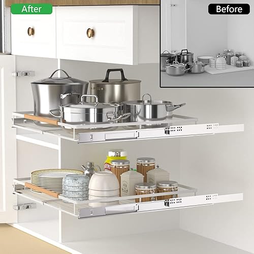 Miniatura 5 de Cajón extraíble grande y extensible, organizador de gabinete de canasta deslizante resistente para cocina, debajo del fregadero, baño, armario, 17 a
