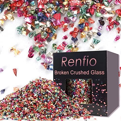 Renfio Broken Crushed Glass Glitter Shards Crush 2-4mm Irregular Small Metallic Chunky Chips High Luster Craft Sequins Gravel for DIY Phone Case Geode Resin Art 3.5 Oz (100g) - Champagne Gold